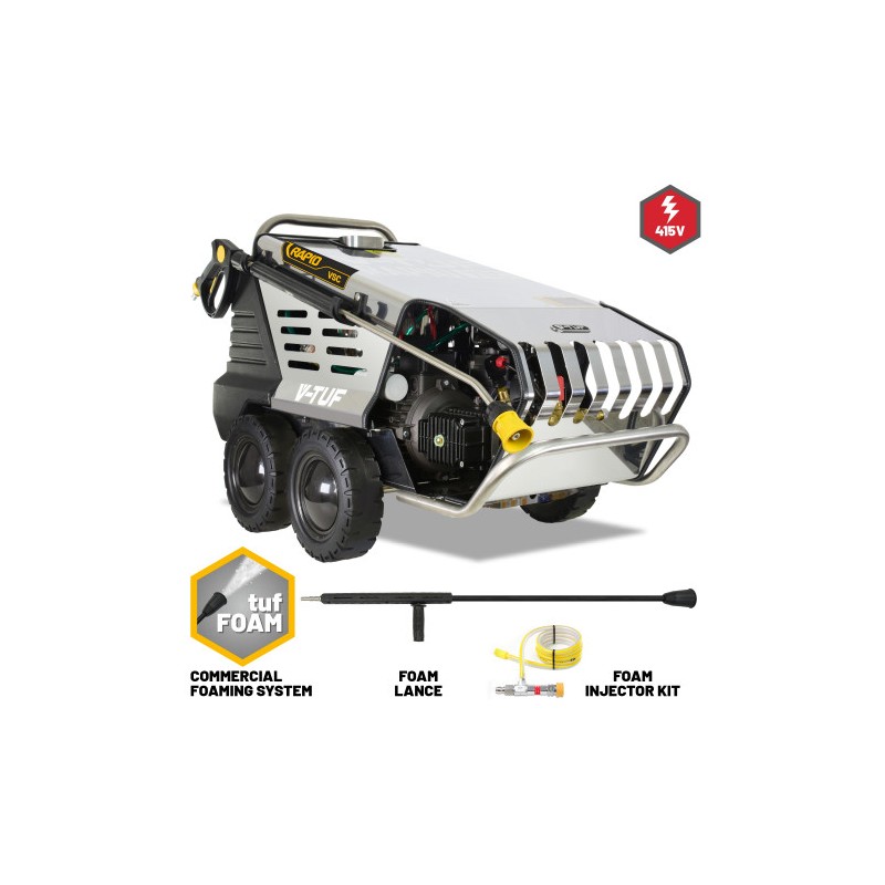 V-TUF RAPID VSCF 415v - 2200psi, 150Bar, 15L/min Hot Water Stainless Industrial Mobile Pressure Washer with COMMERCIALFOAMSYSTEM
