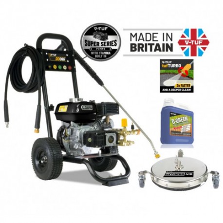 V-TUF DD065 PETROL PRESSURE WASHER 6.5HP HONDA- 160BAR 13.2L/M - 410MM Surface Cleaner, Turbo Nozzle & 5L D-GREEN