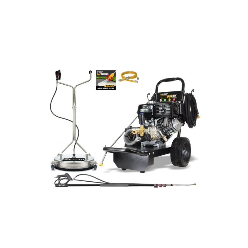 V-TUFDD130 13HP Honda Driven Petrol PWasher - 4350psi,300Bar250 Bar WP 15L/min - 21" tufTURBO Stainless Patio Cleaner