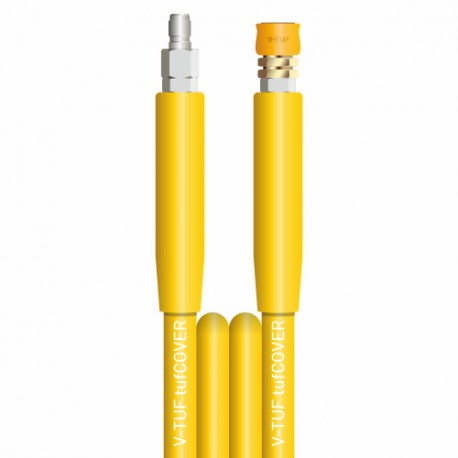 V-TUF 20m 2 WIRE, TOUGH COVER 3/8" 400BAR 155°C V-TUF YELLOW JETWASH HOSE with DURAKLIX HEAVY DUTY MSQ COUPLINGS
