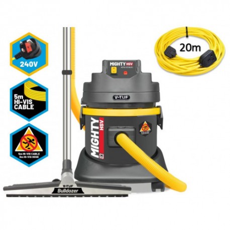V-TUF MIGHTY HSV - 21L M-Class 240v Industrial Dust Extraction Vacuum Cleaner - Dusty Warehouse Sweeper Kit