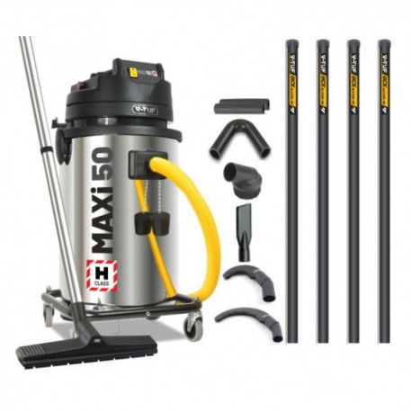 MAXi - 50L H-Class 240v 1750w Industrial Dust Extraction Vacuum Cleaner - 16Ft High Level Cleaning Kit & Pipe Cleaning Tools