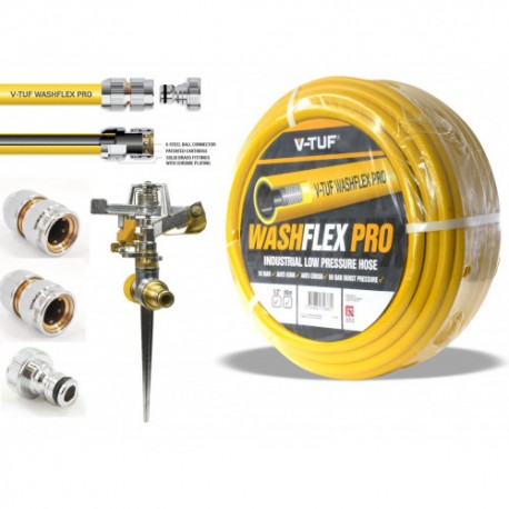 50m 1/2" 10 BAR WASHFLEX PRO WATER SUPPLY HOSE & KCQ COUPLING KIT & IRRIGATION KIT - BF1250-KIT2