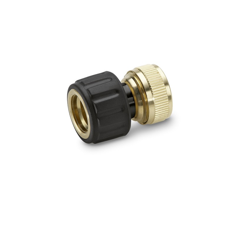 BRASS HOSE COUPLING, 3/4", WITH AQUA STOP